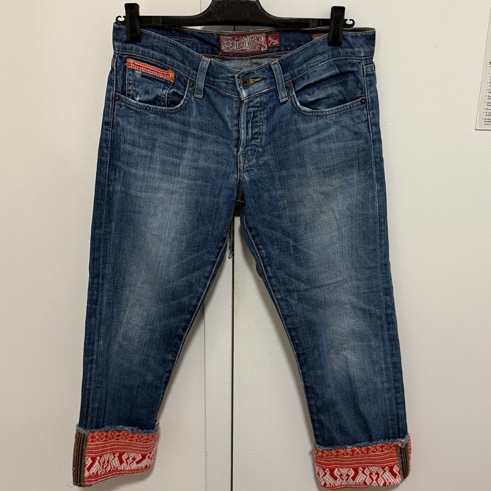 Lucky Brand Indigo Boyfriend Jeans with Red Trimmed Cuffs